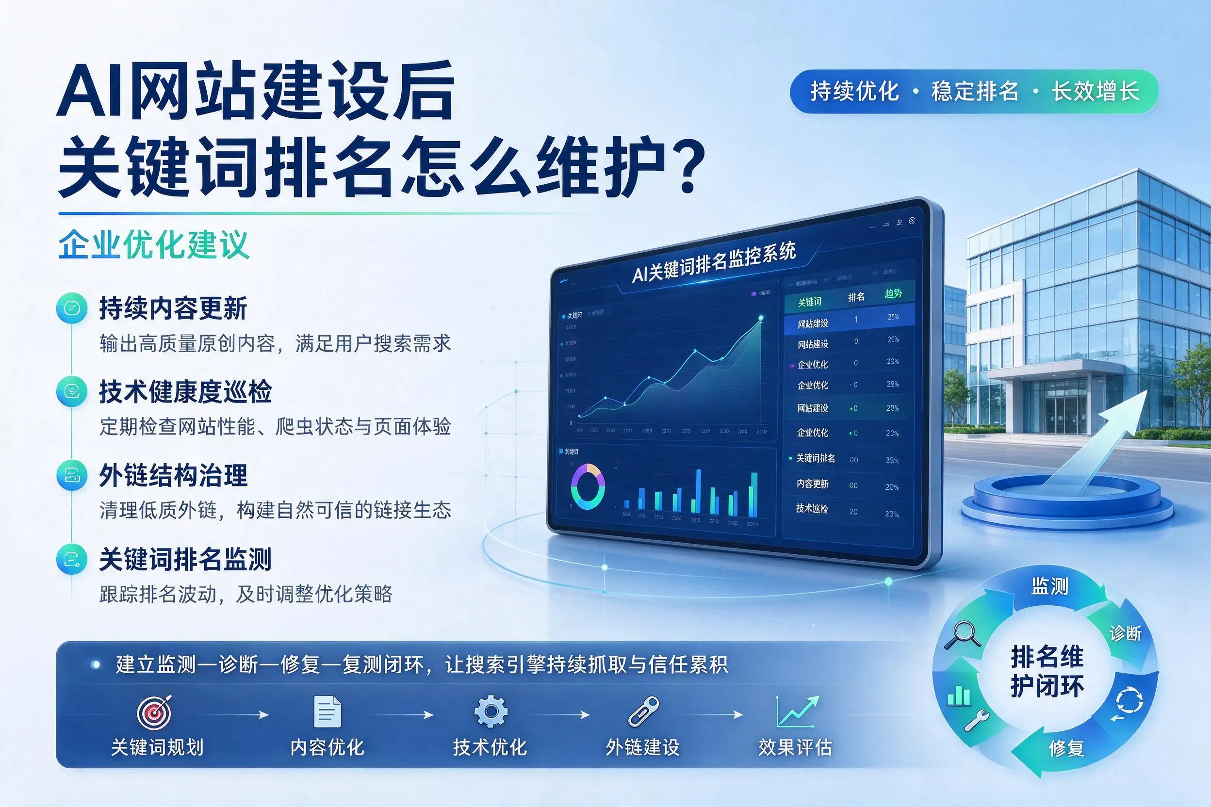 AI网站建设后关键词排名怎么维护？孝感企业优化建议