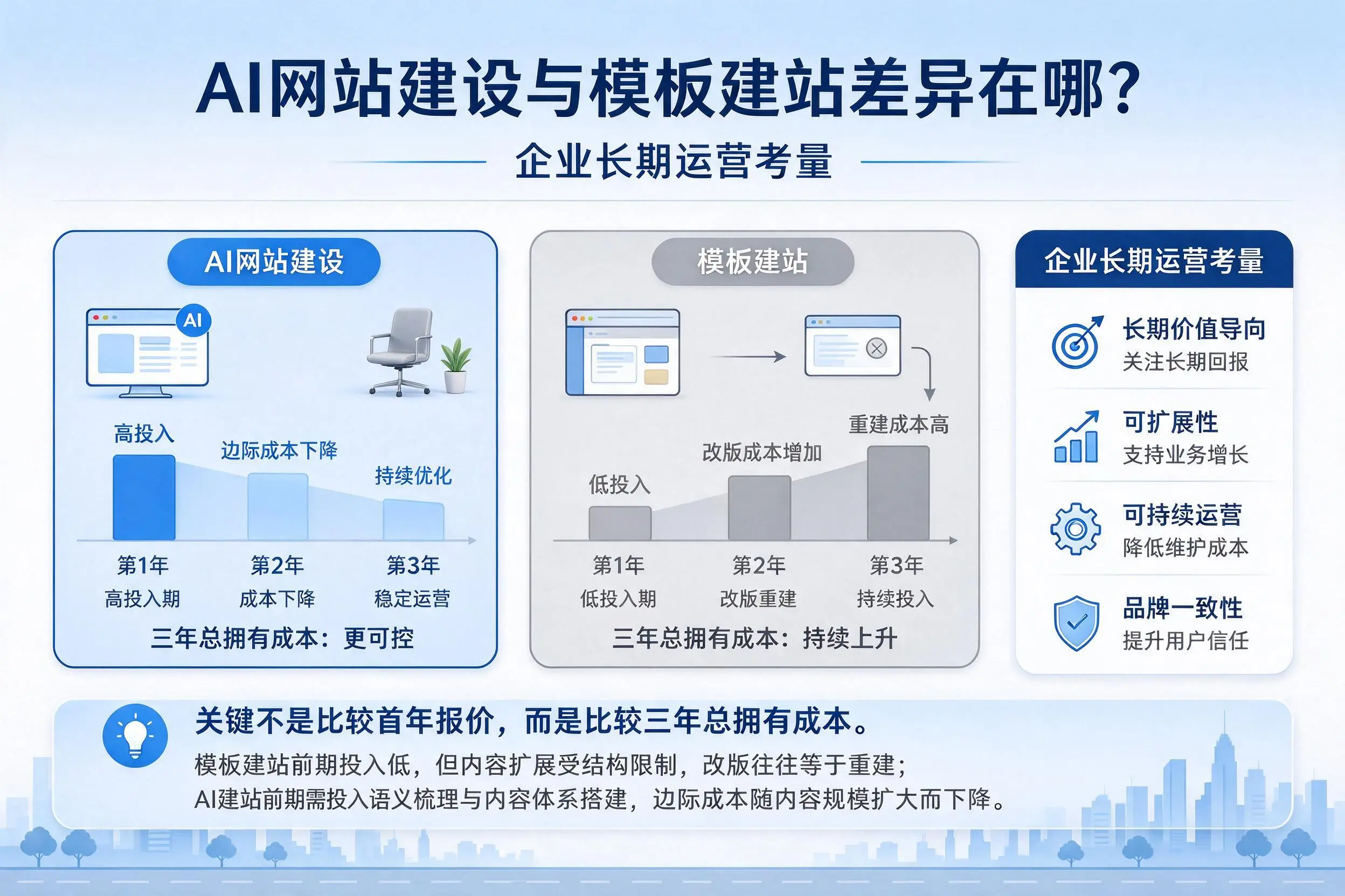 AI网站建设与模板建站差异在哪?孝感企业长期运营考量